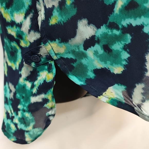 Apt. 9 Navy Blue & Teal Sheer 3/4 Sleeves Blouse Size L - Picture 7 of 12